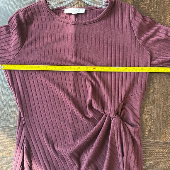 Loft Burgundy Ribbed Knit A Line Long Sleeve Sweater Dress Size Medium - Picture 5 of 7